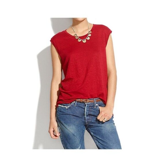 Madewell Women's Modern Linen Muscle Tee in Nouveau Red - Sz XS - NWT - Picture 1 of 8
